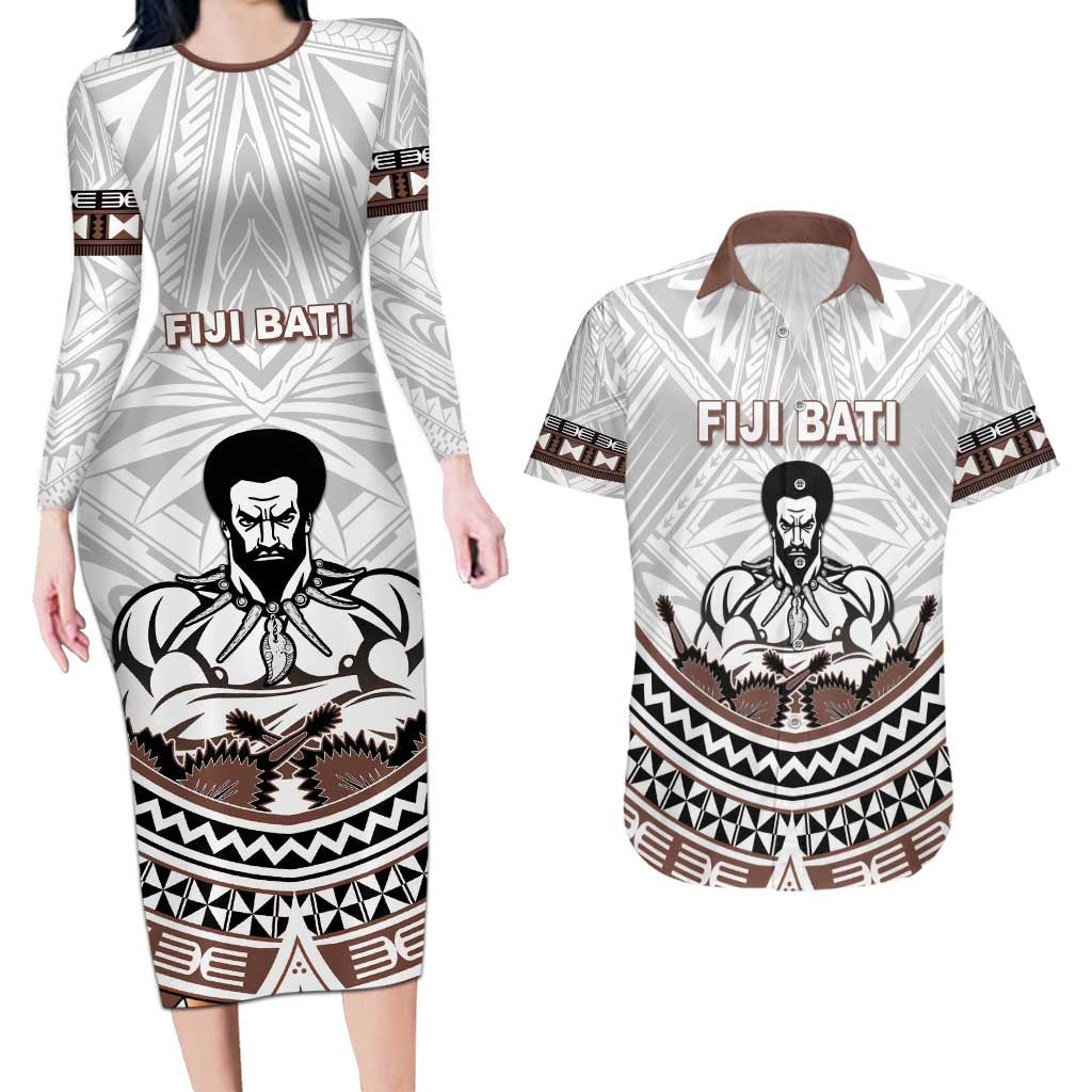 Fiji Rugby Custom Couples Matching Long Sleeve Bodycon Dress and Hawaiian Shirt Fijian Bati Go Champions LT05 White - Polynesian Pride