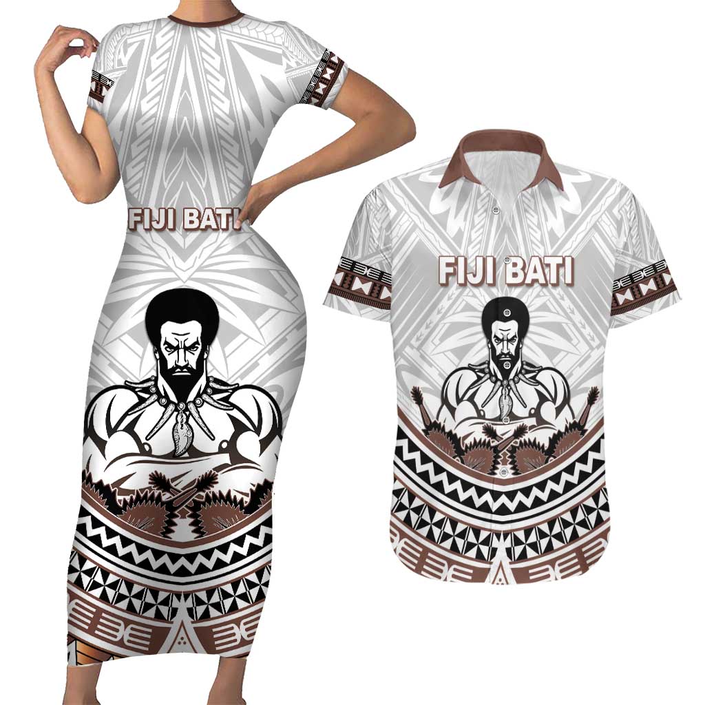 Fiji Rugby Custom Couples Matching Short Sleeve Bodycon Dress and Hawaiian Shirt Fijian Bati Go Champions LT05 White - Polynesian Pride