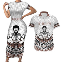 Fiji Rugby Custom Couples Matching Short Sleeve Bodycon Dress and Hawaiian Shirt Fijian Bati Go Champions LT05 White - Polynesian Pride