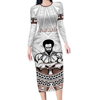 Fiji Rugby Custom Family Matching Long Sleeve Bodycon Dress and Hawaiian Shirt Fijian Bati Go Champions LT05 Mom's Dress White - Polynesian Pride