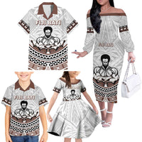 Fiji Rugby Custom Family Matching Off The Shoulder Long Sleeve Dress and Hawaiian Shirt Fijian Bati Go Champions LT05 - Polynesian Pride