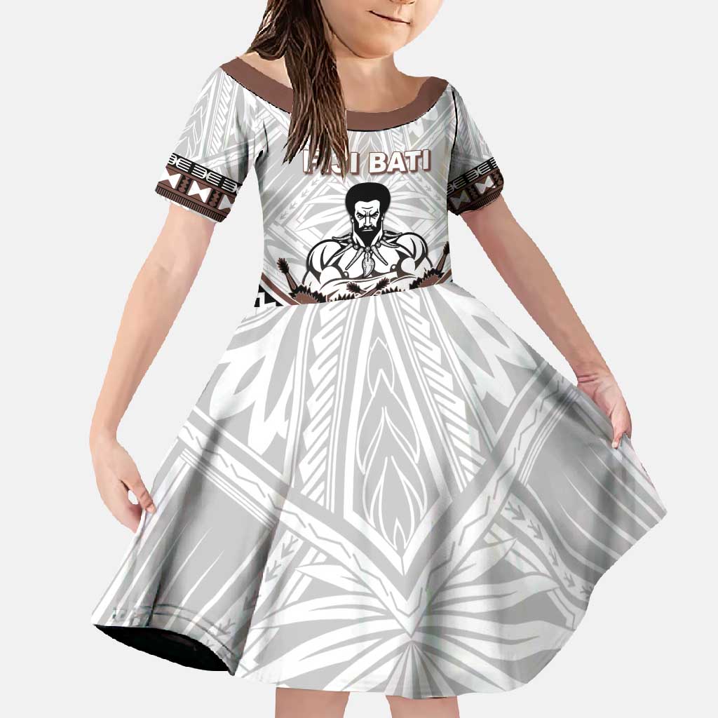 Fiji Rugby Custom Family Matching Off Shoulder Maxi Dress and Hawaiian Shirt Fijian Bati Go Champions LT05 Daughter's Dress White - Polynesian Pride