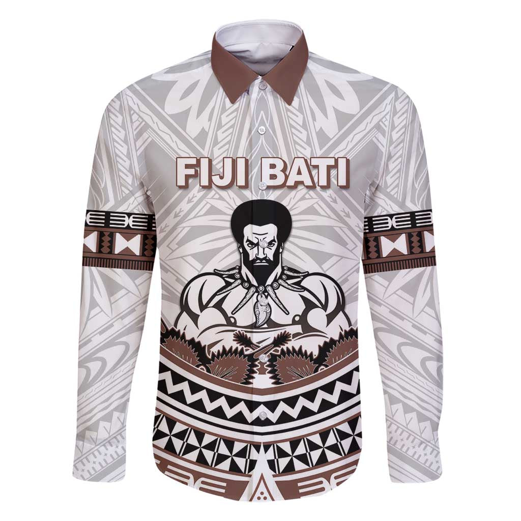 Fiji Rugby Custom Family Matching Off Shoulder Maxi Dress and Hawaiian Shirt Fijian Bati Go Champions LT05 Dad's Shirt - Long Sleeve White - Polynesian Pride