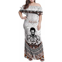 Fiji Rugby Custom Family Matching Off Shoulder Maxi Dress and Hawaiian Shirt Fijian Bati Go Champions LT05 Mom's Dress White - Polynesian Pride