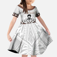 Fiji Rugby Custom Family Matching Puletasi and Hawaiian Shirt Fijian Bati Go Champions LT05 Daughter's Dress White - Polynesian Pride