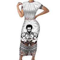 Fiji Rugby Custom Family Matching Short Sleeve Bodycon Dress and Hawaiian Shirt Fijian Bati Go Champions LT05 Mom's Dress White - Polynesian Pride