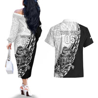 New Zealand Kiwi Rugby Custom Couples Matching Off The Shoulder Long Sleeve Dress and Hawaiian Shirt Go Champions Maori Pattern LT05 - Polynesian Pride
