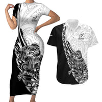 New Zealand Kiwi Rugby Custom Couples Matching Short Sleeve Bodycon Dress and Hawaiian Shirt Go Champions Maori Pattern LT05 White - Polynesian Pride