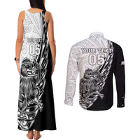 New Zealand Kiwi Rugby Custom Couples Matching Tank Maxi Dress and Long Sleeve Button Shirt Go Champions Maori Pattern LT05 - Polynesian Pride