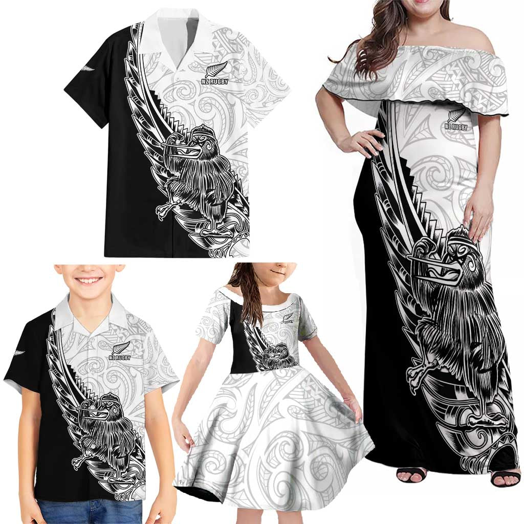 New Zealand Kiwi Rugby Custom Family Matching Off Shoulder Maxi Dress and Hawaiian Shirt Go Champions Maori Pattern LT05 - Polynesian Pride