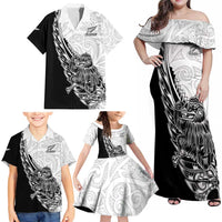 New Zealand Kiwi Rugby Custom Family Matching Off Shoulder Maxi Dress and Hawaiian Shirt Go Champions Maori Pattern LT05 - Polynesian Pride