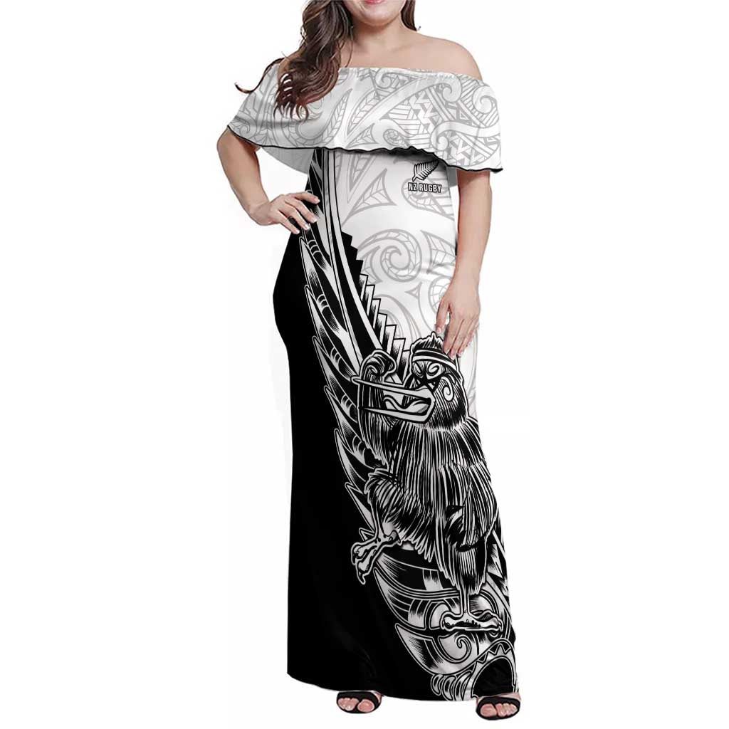 New Zealand Kiwi Rugby Custom Family Matching Off Shoulder Maxi Dress and Hawaiian Shirt Go Champions Maori Pattern LT05 Mom's Dress White - Polynesian Pride
