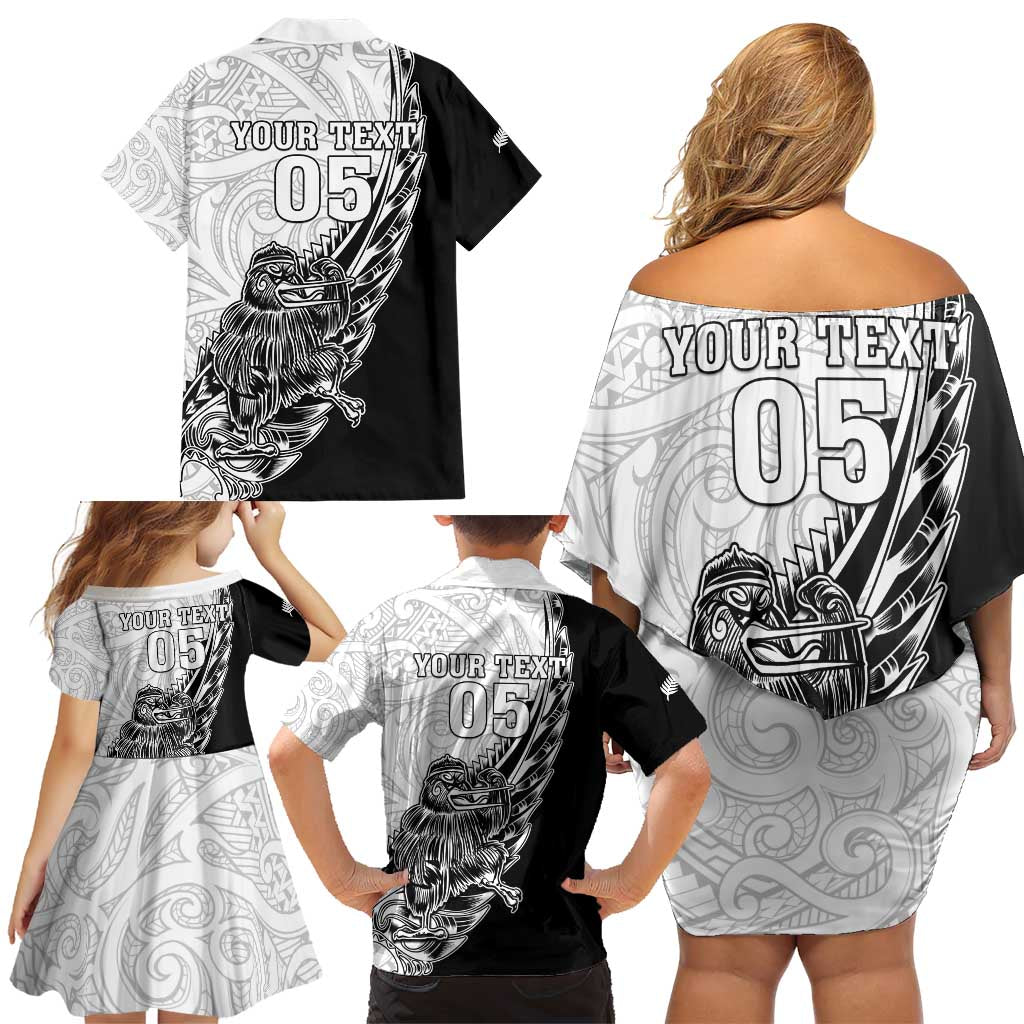 New Zealand Kiwi Rugby Custom Family Matching Off Shoulder Short Dress and Hawaiian Shirt Go Champions Maori Pattern LT05 - Polynesian Pride