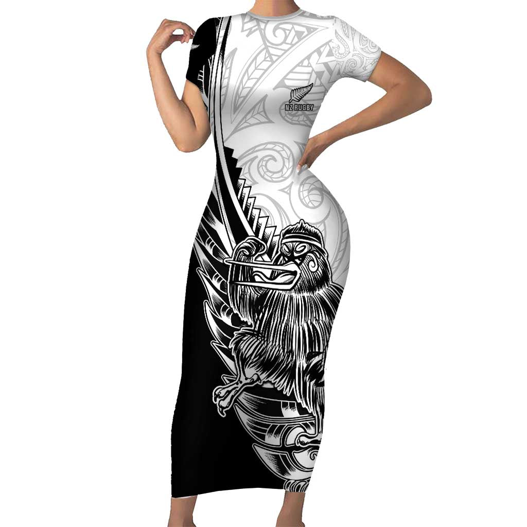 New Zealand Kiwi Rugby Custom Family Matching Short Sleeve Bodycon Dress and Hawaiian Shirt Go Champions Maori Pattern LT05 Mom's Dress White - Polynesian Pride