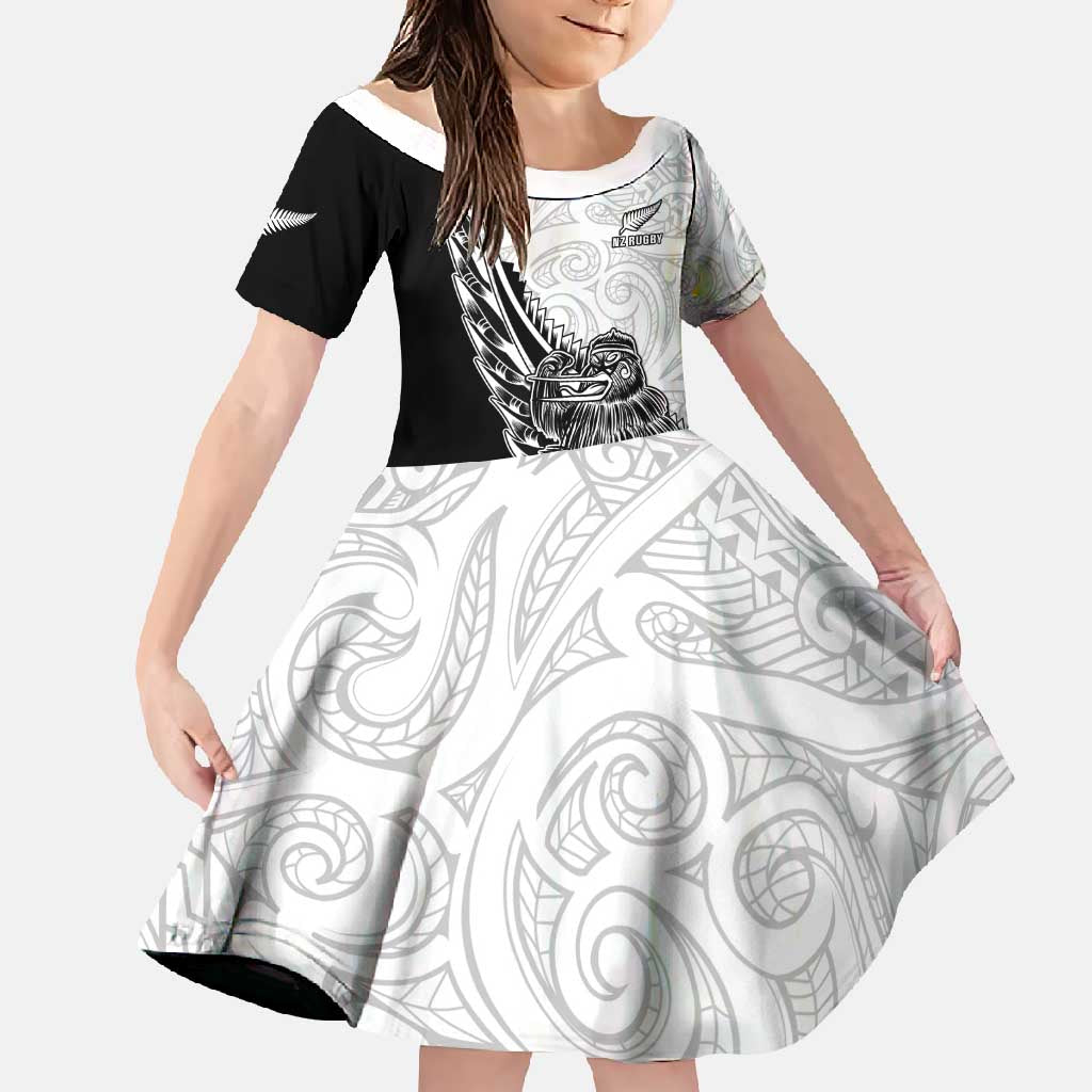 New Zealand Kiwi Rugby Custom Family Matching Summer Maxi Dress and Hawaiian Shirt Go Champions Maori Pattern LT05 Daughter's Dress White - Polynesian Pride