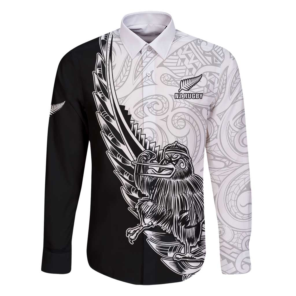 New Zealand Kiwi Rugby Custom Family Matching Tank Maxi Dress and Hawaiian Shirt Go Champions Maori Pattern LT05 Dad's Shirt - Long Sleeve White - Polynesian Pride