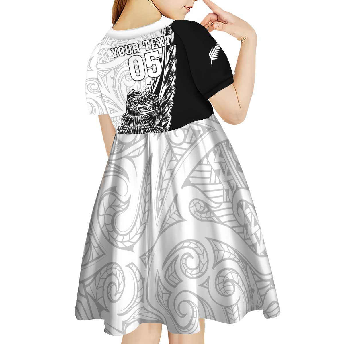 New Zealand Kiwi Rugby Custom Kid Short Sleeve Dress Go Champions Maori Pattern