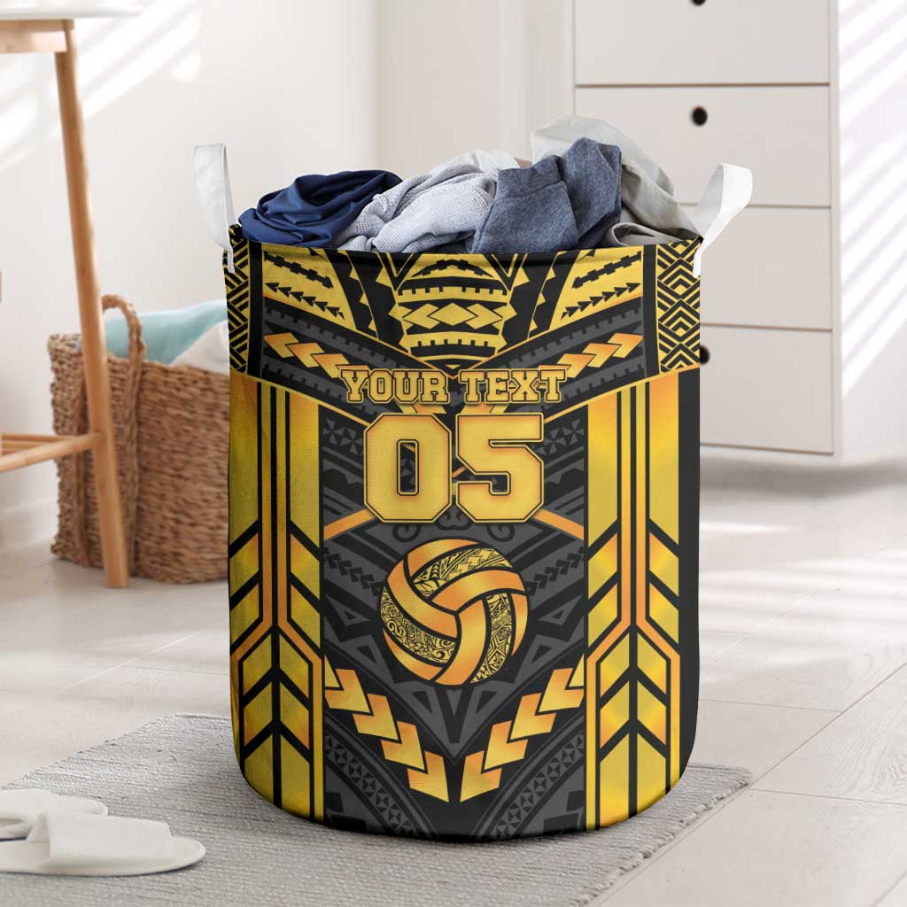 Custom Polynesia Beach Volleyball Laundry Basket Gold Polynesian Tribal Pattern - Polynesian Pride
