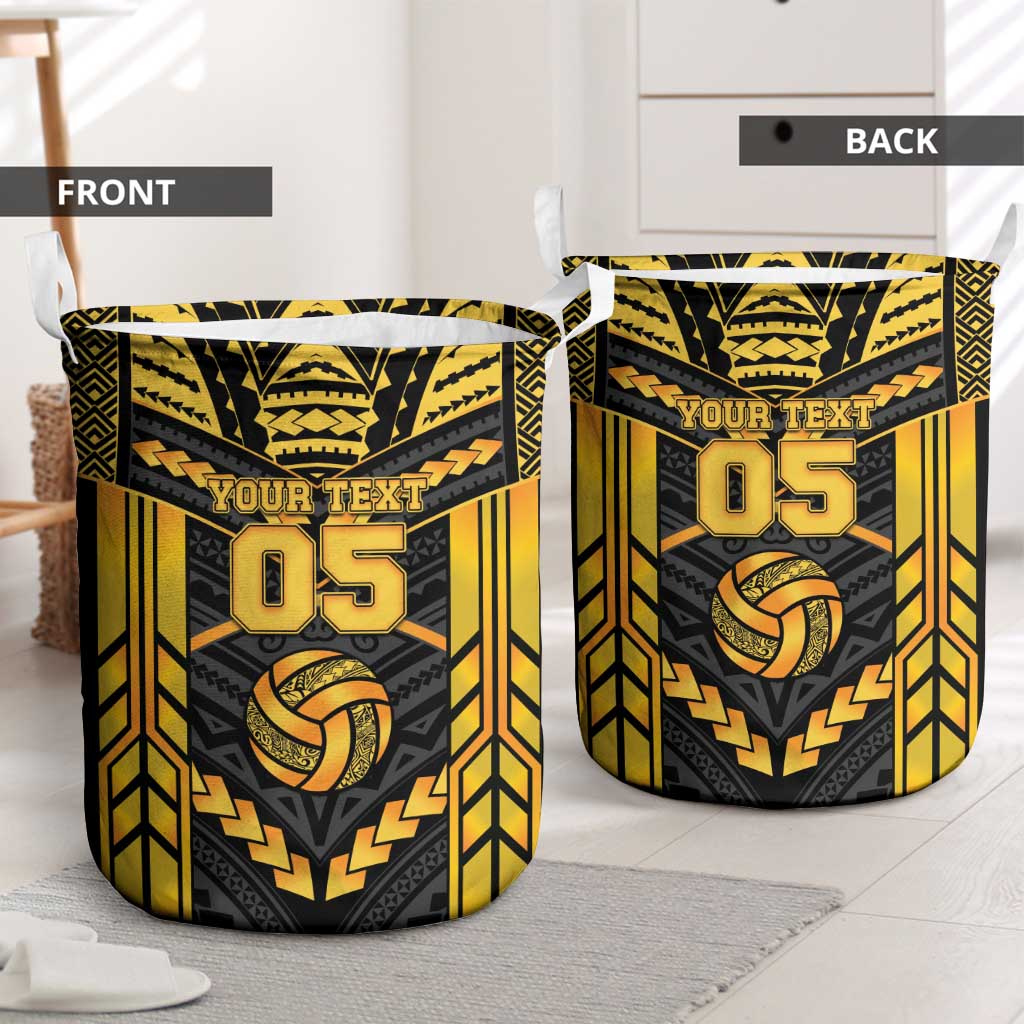 Custom Polynesia Beach Volleyball Laundry Basket Gold Polynesian Tribal Pattern - Polynesian Pride