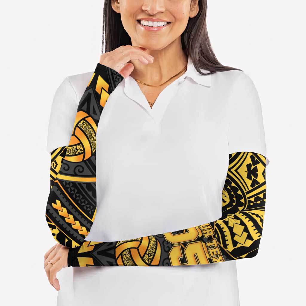 Custom Polynesia Beach Volleyball Arm Sleeves Gold Polynesian Tribal Pattern - Polynesian Pride