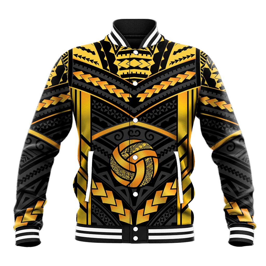 Custom Polynesia Beach Volleyball Baseball Jacket Gold Polynesian Tribal Pattern - Polynesian Pride