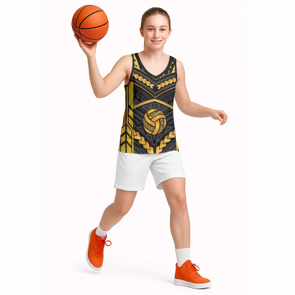 Custom Polynesia Beach Volleyball Basketball Jersey Gold Polynesian Tribal Pattern - Polynesian Pride