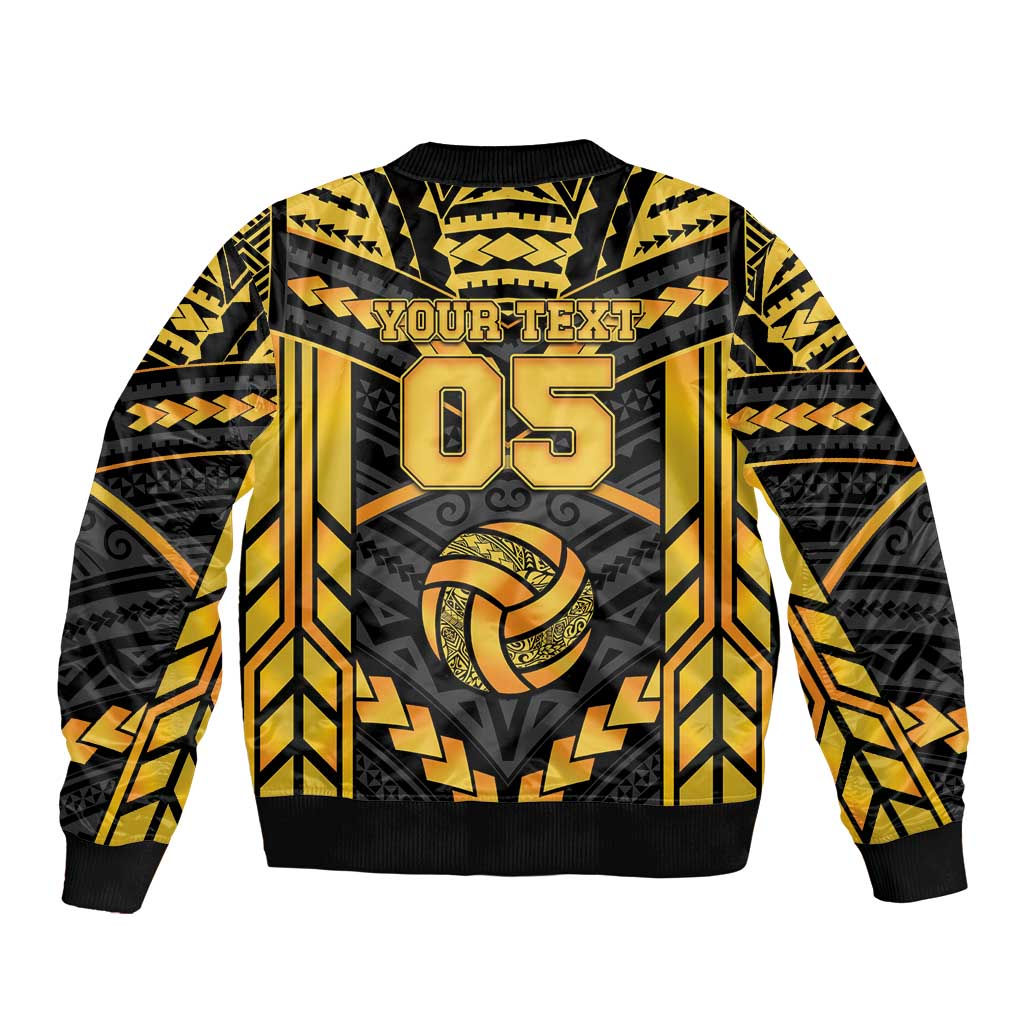 Custom Polynesia Beach Volleyball Bomber Jacket Gold Polynesian Tribal Pattern - Polynesian Pride