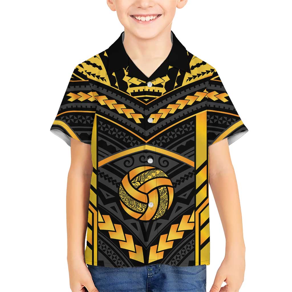 Custom Polynesia Beach Volleyball Family Matching Mermaid Dress and Hawaiian Shirt Gold Polynesian Tribal Pattern - Polynesian Pride