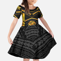Custom Polynesia Beach Volleyball Family Matching Off The Shoulder Long Sleeve Dress and Hawaiian Shirt Gold Polynesian Tribal Pattern - Polynesian Pride