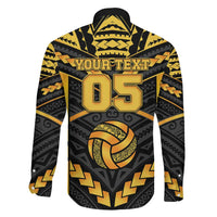 Custom Polynesia Beach Volleyball Family Matching Off The Shoulder Long Sleeve Dress and Hawaiian Shirt Gold Polynesian Tribal Pattern - Polynesian Pride