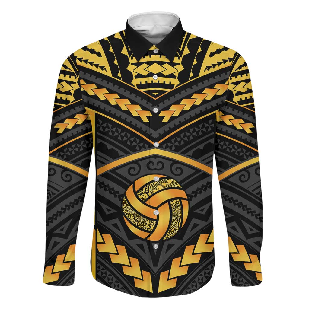 Custom Polynesia Beach Volleyball Family Matching Off Shoulder Maxi Dress and Hawaiian Shirt Gold Polynesian Tribal Pattern - Polynesian Pride