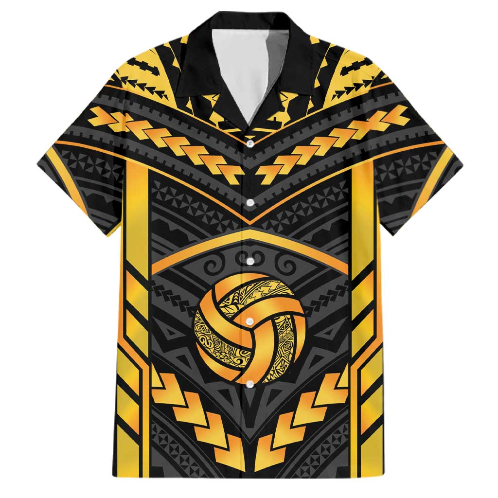 Custom Polynesia Beach Volleyball Family Matching Puletasi and Hawaiian Shirt Gold Polynesian Tribal Pattern - Polynesian Pride