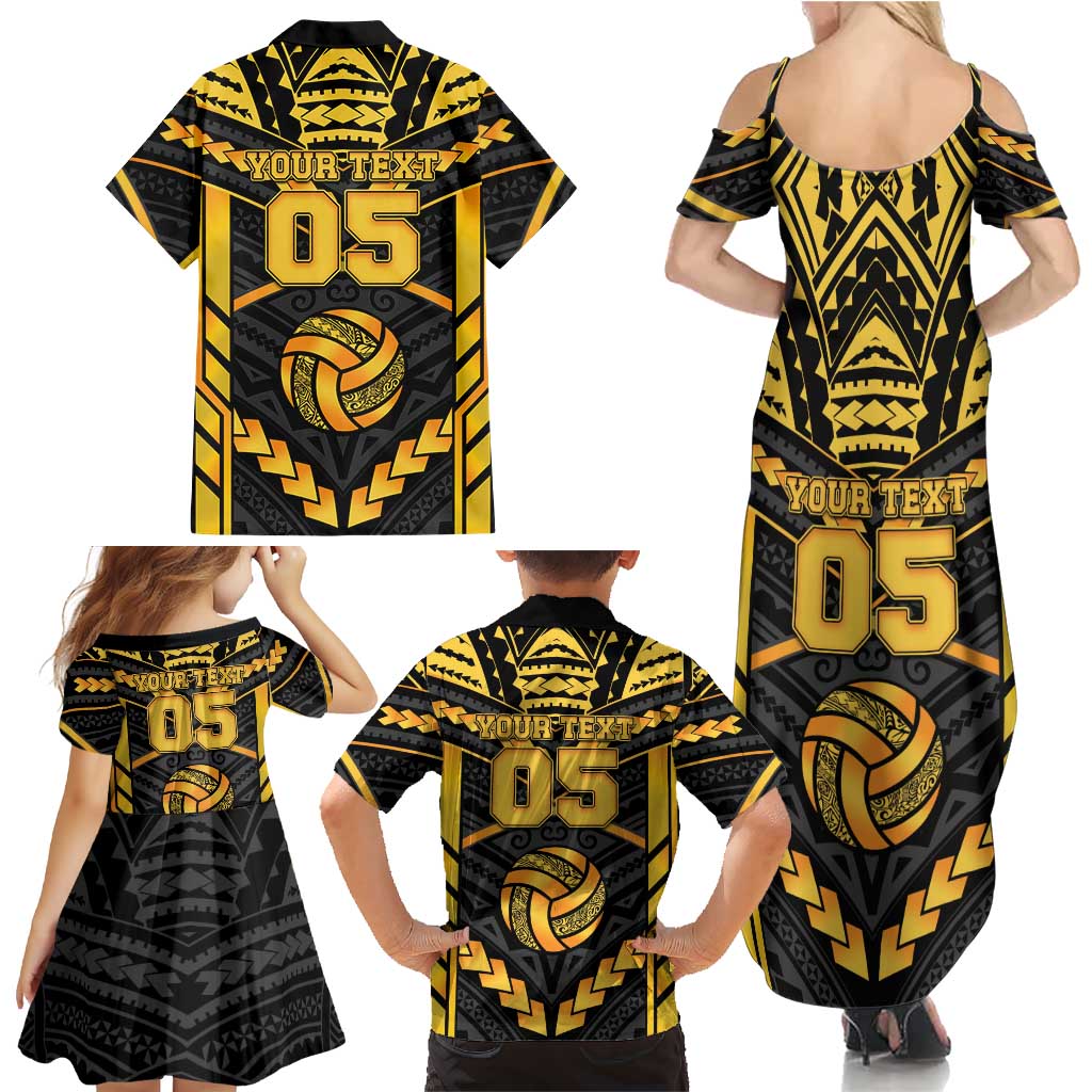 Custom Polynesia Beach Volleyball Family Matching Summer Maxi Dress and Hawaiian Shirt Gold Polynesian Tribal Pattern - Polynesian Pride