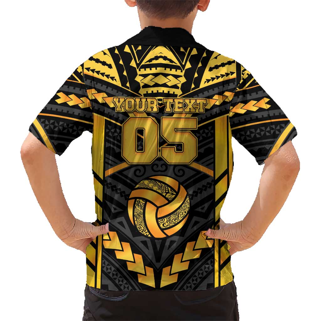 Custom Polynesia Beach Volleyball Family Matching Tank Maxi Dress and Hawaiian Shirt Gold Polynesian Tribal Pattern - Polynesian Pride