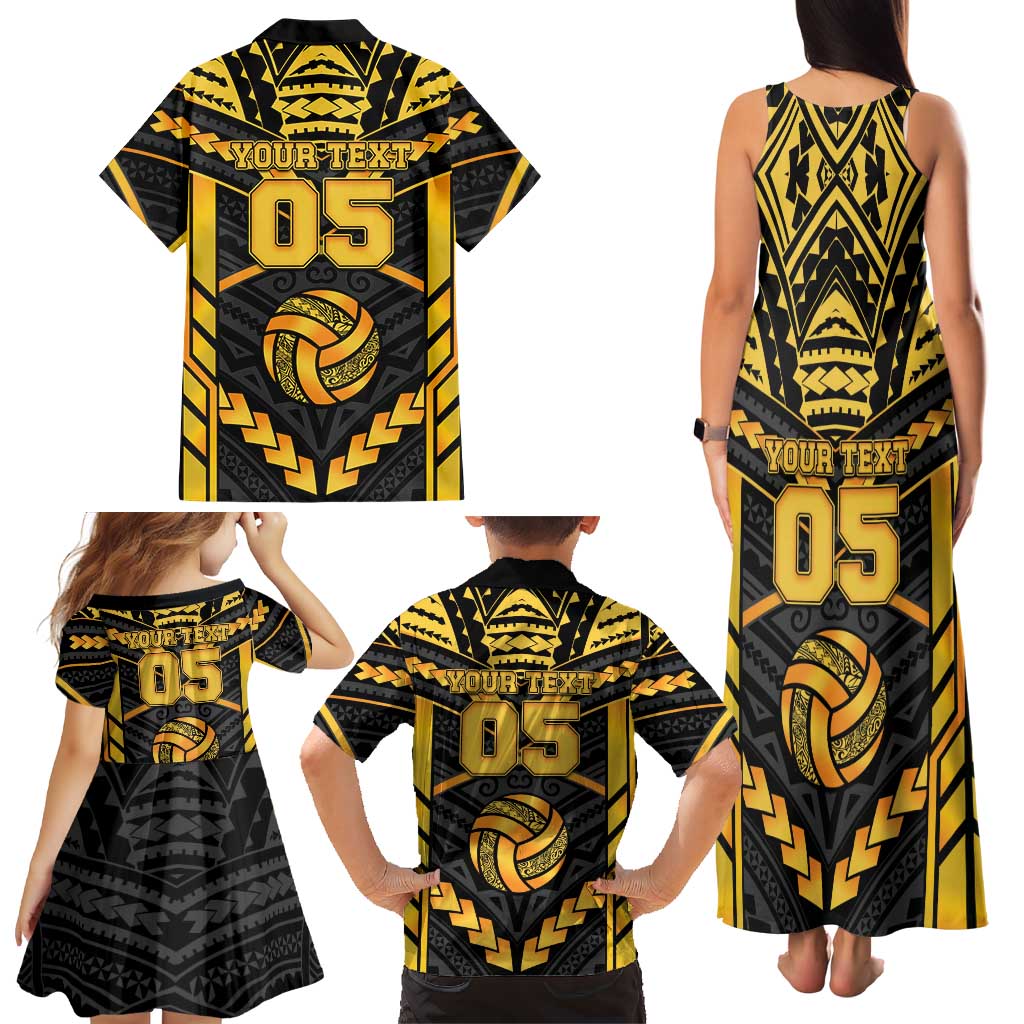 Custom Polynesia Beach Volleyball Family Matching Tank Maxi Dress and Hawaiian Shirt Gold Polynesian Tribal Pattern - Polynesian Pride