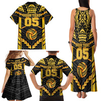 Custom Polynesia Beach Volleyball Family Matching Tank Maxi Dress and Hawaiian Shirt Gold Polynesian Tribal Pattern - Polynesian Pride
