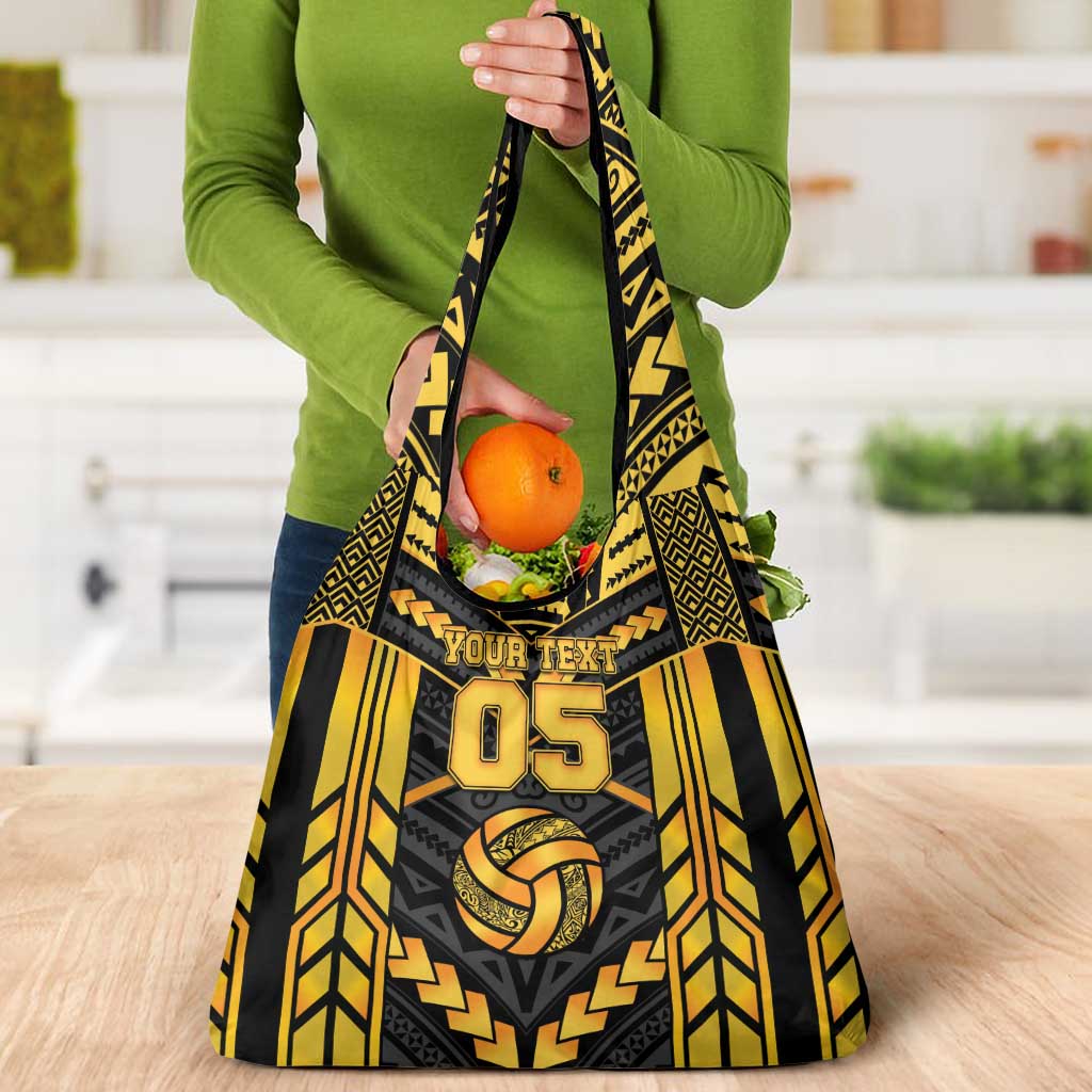 Custom Polynesia Beach Volleyball Grocery Bag Gold Polynesian Tribal Pattern - Polynesian Pride