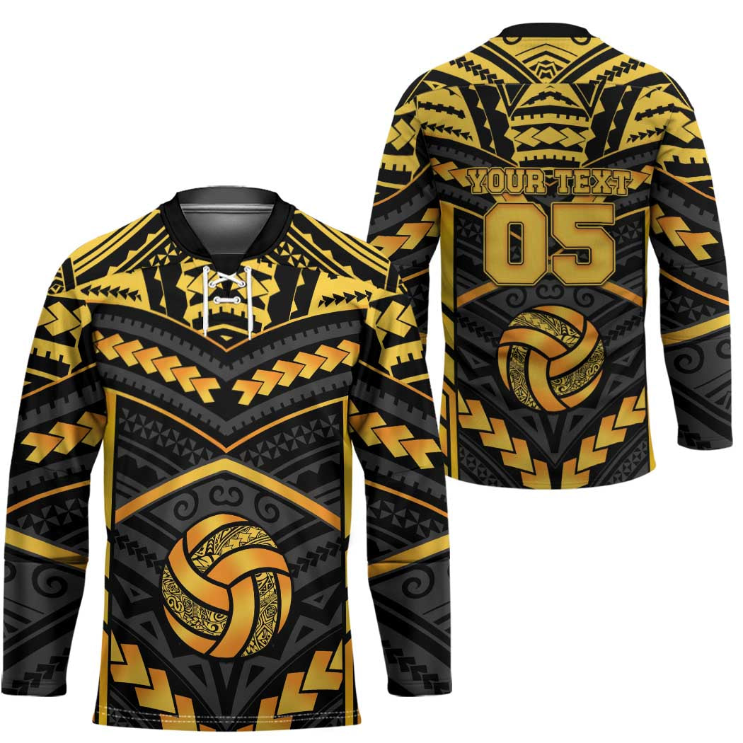 Custom Polynesia Beach Volleyball Hockey Jersey Gold Polynesian Tribal Pattern - Polynesian Pride