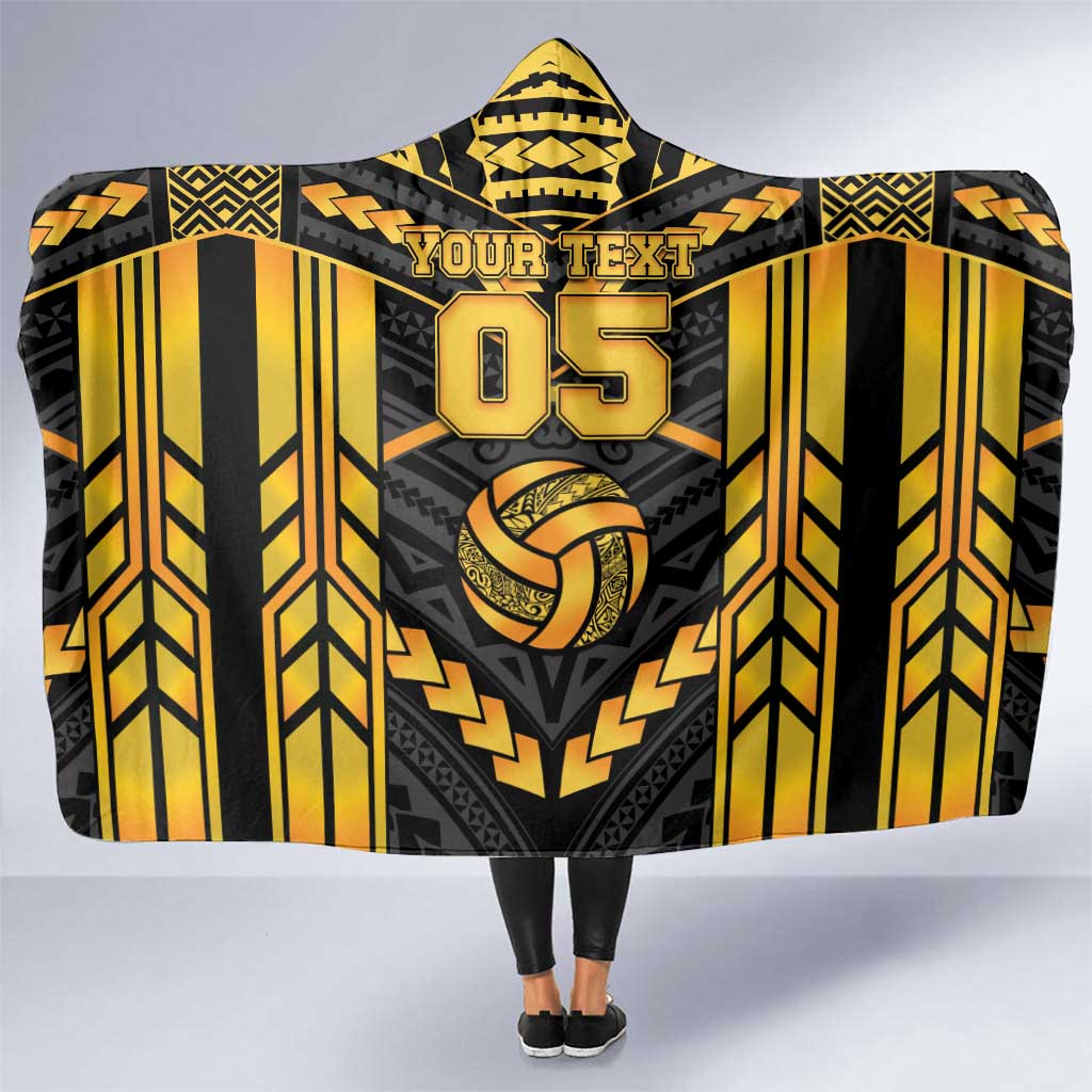 Custom Polynesia Beach Volleyball Hooded Blanket Gold Polynesian Tribal Pattern LT05 One Size Gold - Polynesian Pride