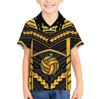 Custom Polynesia Beach Volleyball Kid Hawaiian Shirt Gold Polynesian Tribal Pattern - Polynesian Pride