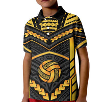 Custom Polynesia Beach Volleyball Kid Polo Shirt Gold Polynesian Tribal Pattern - Polynesian Pride