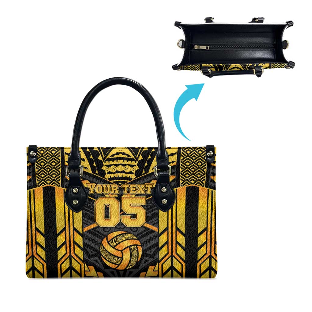 Custom Polynesia Beach Volleyball Leather Bag Gold Polynesian Tribal Pattern - Polynesian Pride