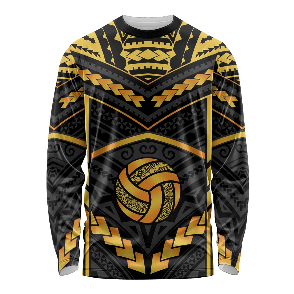 Custom Polynesia Beach Volleyball Long Sleeve Shirt Gold Polynesian Tribal Pattern LT05 Unisex Gold - Polynesian Pride