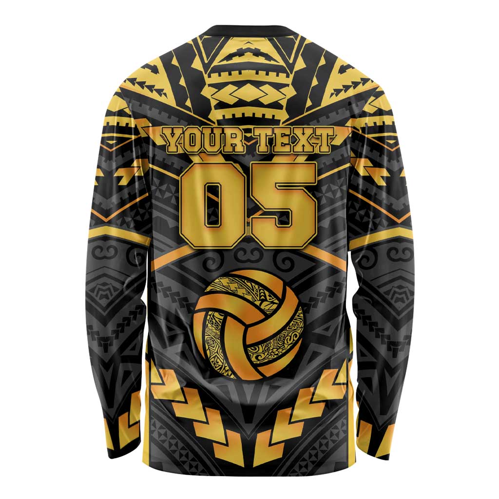 Custom Polynesia Beach Volleyball Long Sleeve Shirt Gold Polynesian Tribal Pattern - Polynesian Pride