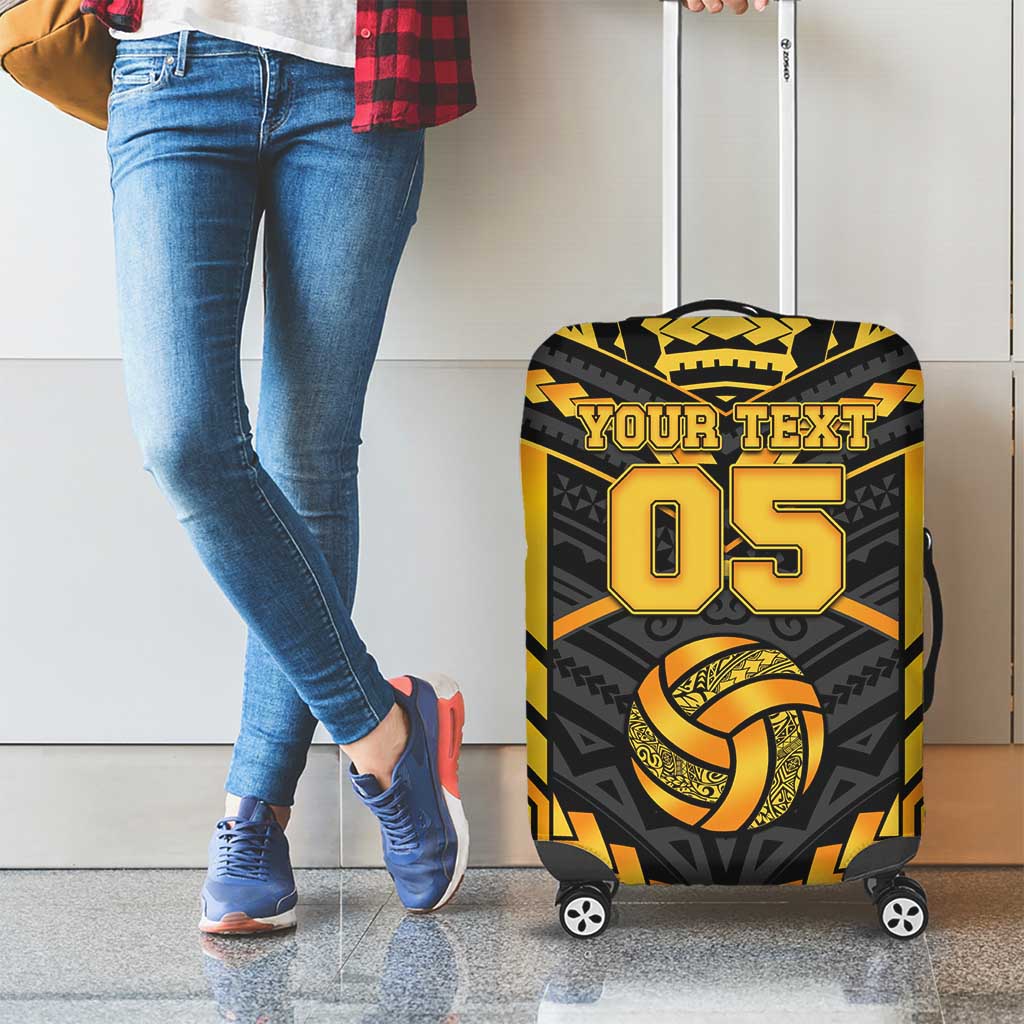Custom Polynesia Beach Volleyball Luggage Cover Gold Polynesian Tribal Pattern - Polynesian Pride