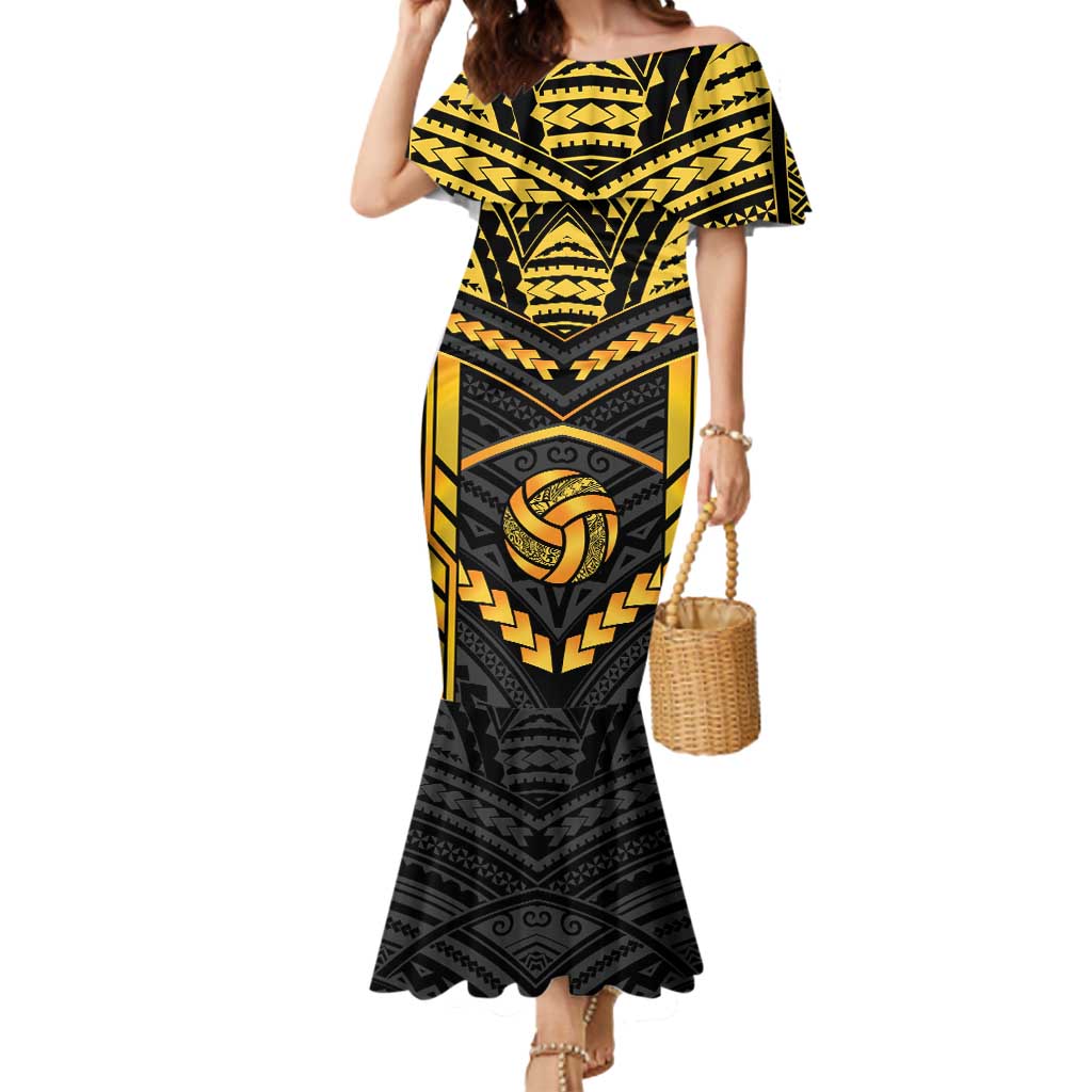 Custom Polynesia Beach Volleyball Mermaid Dress Gold Polynesian Tribal Pattern LT05 Women Gold - Polynesian Pride