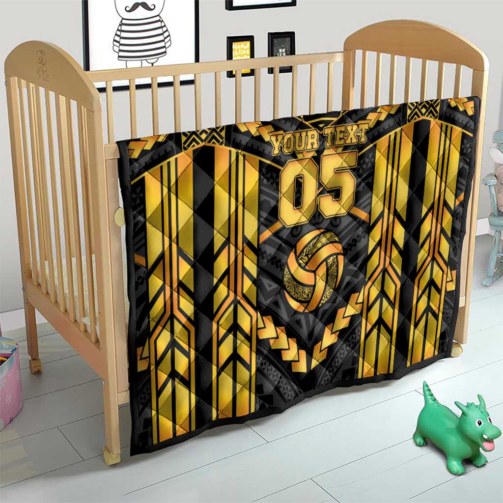 Custom Polynesia Beach Volleyball Quilt Gold Polynesian Tribal Pattern - Polynesian Pride