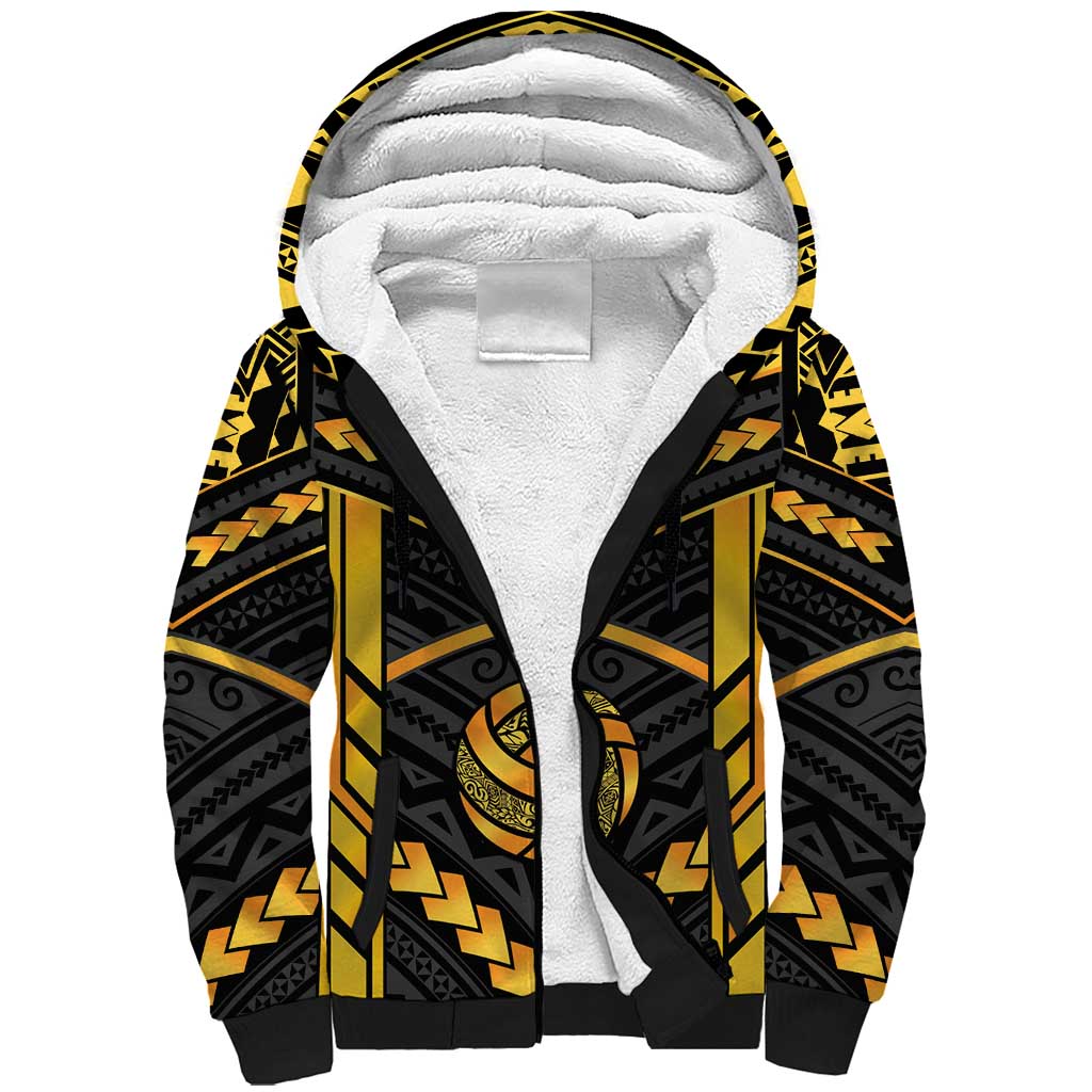 Custom Polynesia Beach Volleyball Sherpa Hoodie Gold Polynesian Tribal Pattern LT05 Unisex Gold - Polynesian Pride