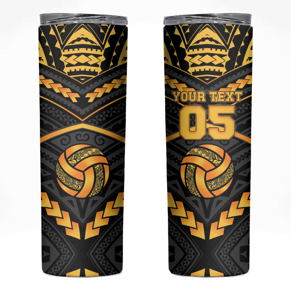 Custom Polynesia Beach Volleyball Skinny Tumbler Gold Polynesian Tribal Pattern LT05 Gold - Polynesian Pride