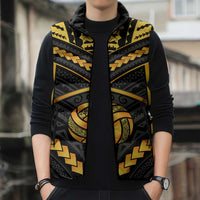 Custom Polynesia Beach Volleyball Sleeveless Puffer Jacket Gold Polynesian Tribal Pattern - Polynesian Pride